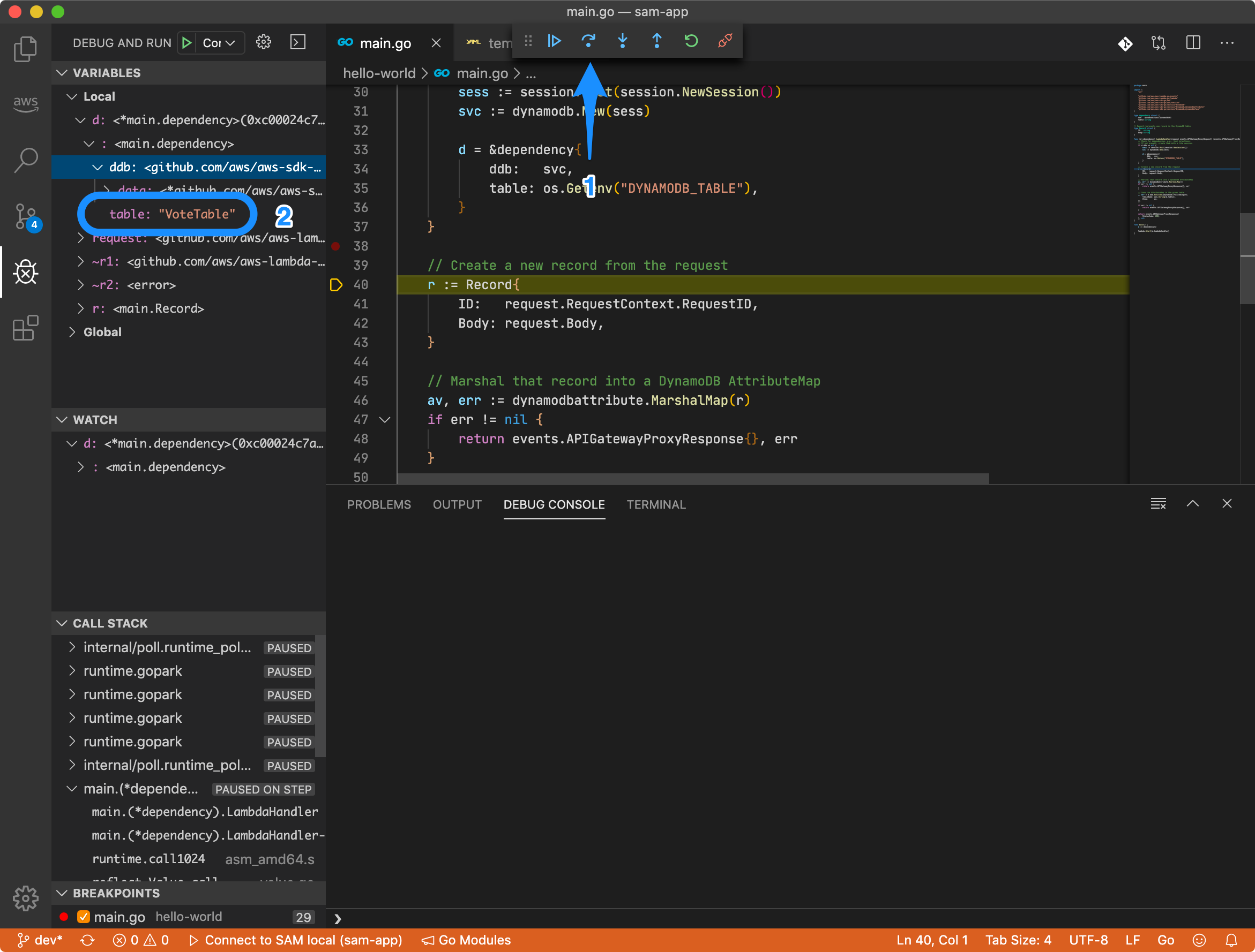 Screen capture of Visual Studio Code debugger tab